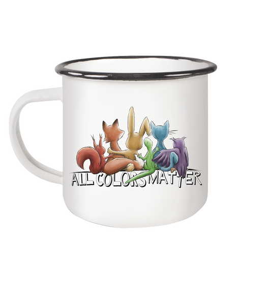 All Colors Matter! Regenbogen Tiere für Vielfalt - Emaille Tasse (Black)