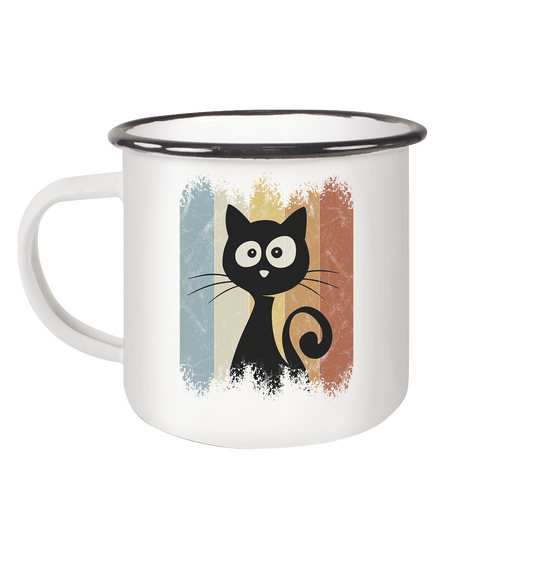 Retro Katze Silhouette - Emaille Tasse (Black)
