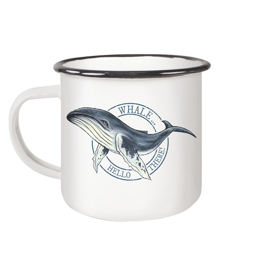 Whale, Hello There | Buckelwal - Emaille Tasse (Black)