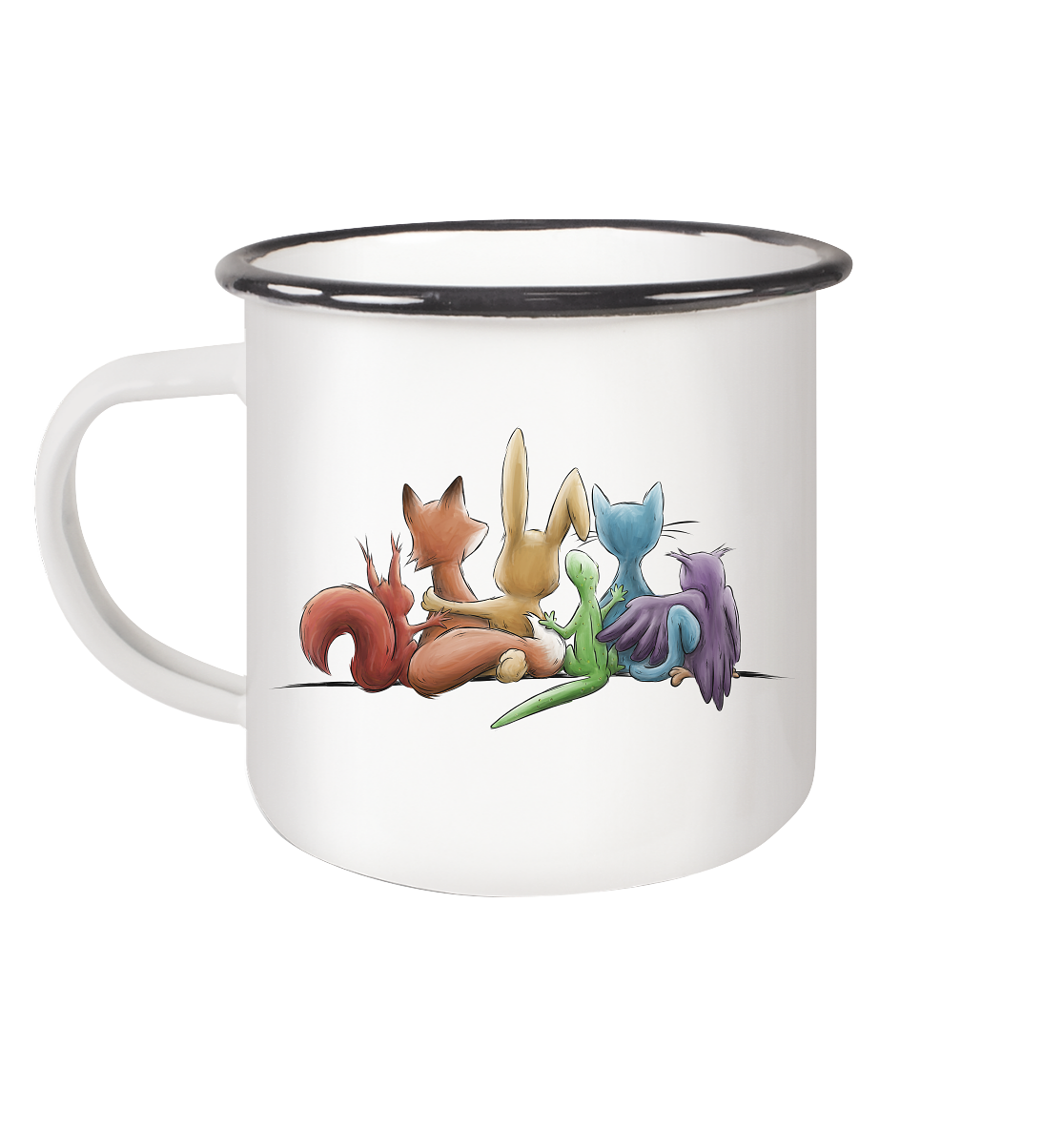 Regenbogen Tiere für Freundschaft, Toleranz und Vielfalt - Emaille Tasse (Black)