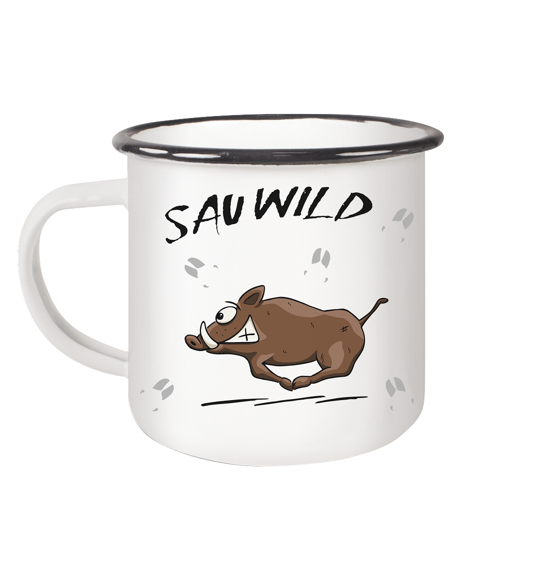 Sauwild wilde Sau | Wildschwein Keiler - Emaille Tasse (Black)