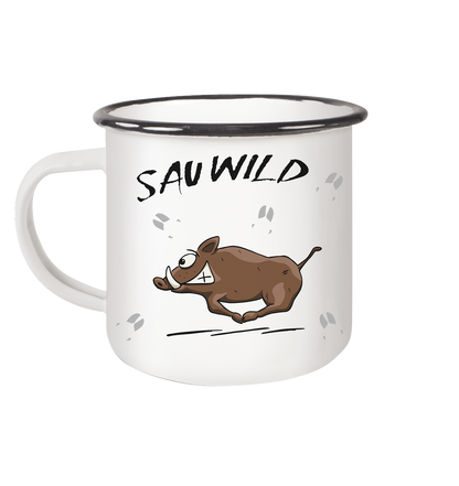 Sauwild wilde Sau | Wildschwein Keiler - Emaille Tasse (Black)