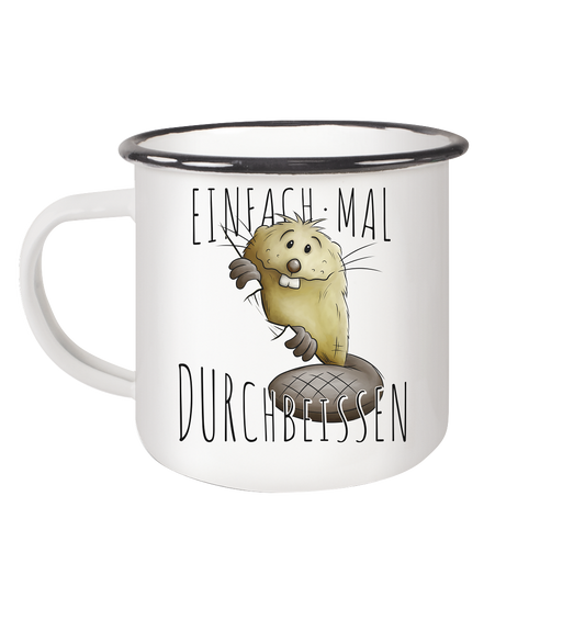 Einfach mal Durchbeissen Biber - Emaille Tasse (Black)