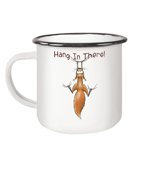 Hang In There | Lässiges Eichhörnchen - Emaille Tasse (Black)