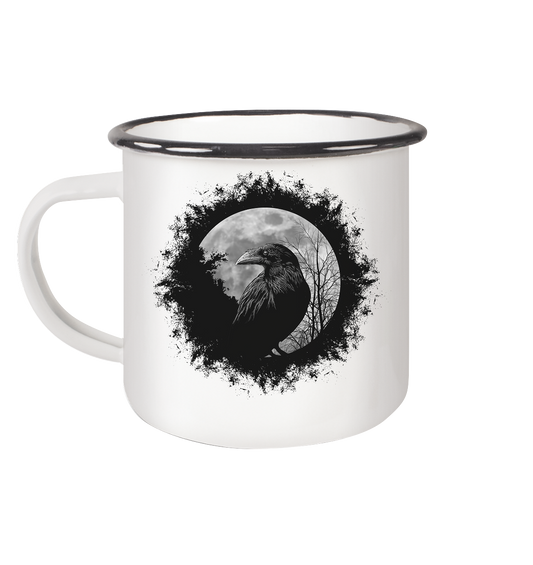 Schwarzer Rabe bei Vollmond - Emaille Tasse (Black)