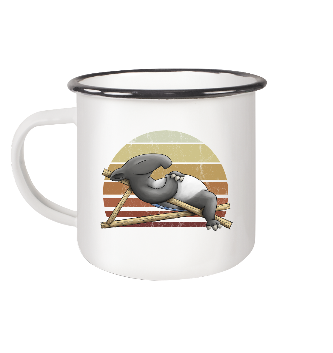Lässiger Retro Sundown Tapir - Emaille Tasse (Black)