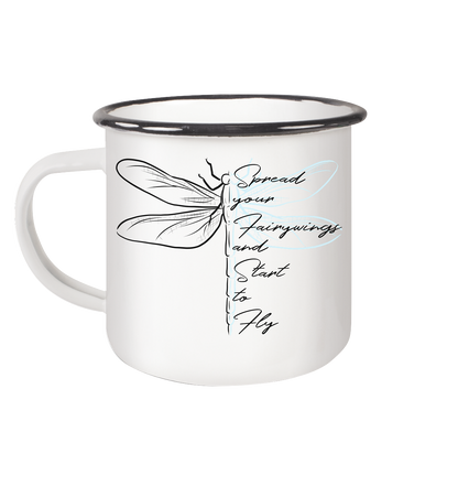 Breite die Flügel aus und flieg los | Libelle - Emaille Tasse (Black)