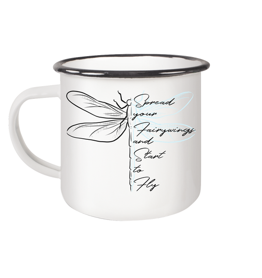 Breite die Flügel aus und flieg los | Libelle - Emaille Tasse (Black)