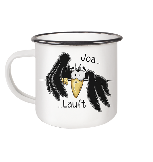 Joa Läuft Krähe gechillter Rabe - Emaille Tasse (Black)