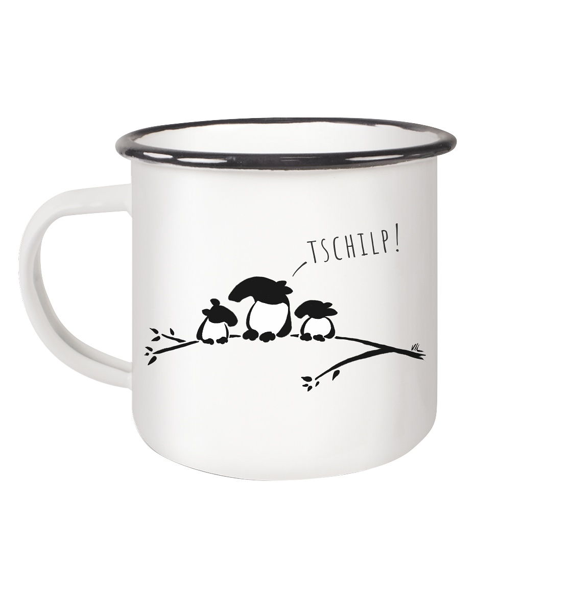 Drei kleine Tapir-Vögel - Emaille Tasse (Black)