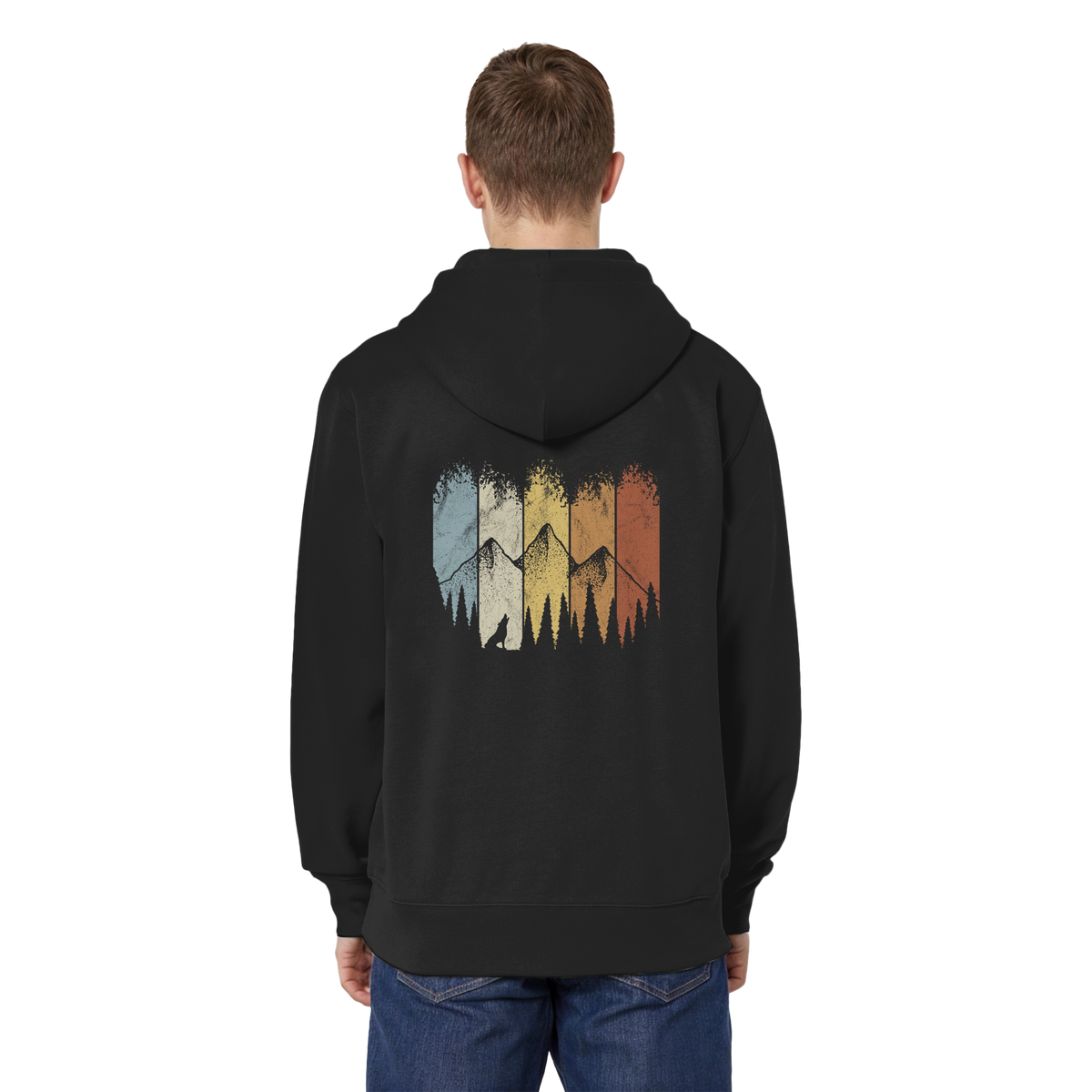 Retro Wald, Berge und Wolf  - Organic Relaxed Zipper