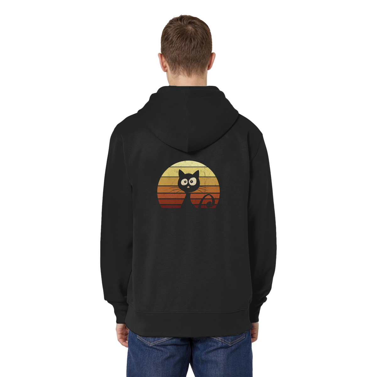 Katze vor Retro Sonnenuntergang - Organic Relaxed Zipper