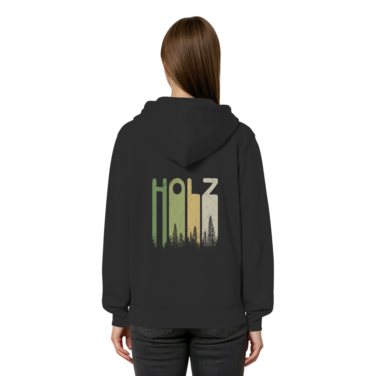 Holz Retro Wald Schriftzug - Organic Relaxed Zipper