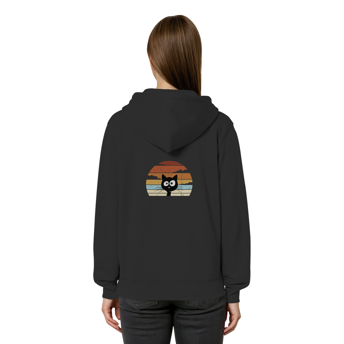 Retro schwarze Katze vor Sonnenuntergang - Organic Relaxed Zipper