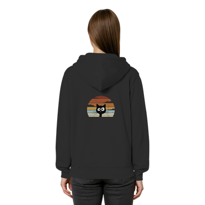 Retro schwarze Katze vor Sonnenuntergang - Organic Relaxed Zipper