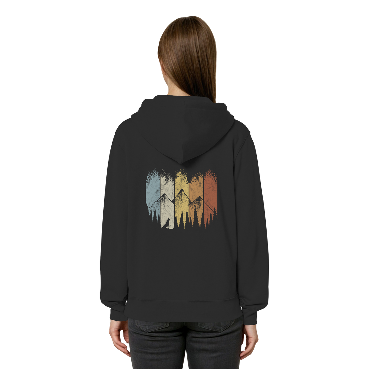Retro Wald, Berge und Wolf  - Organic Relaxed Zipper