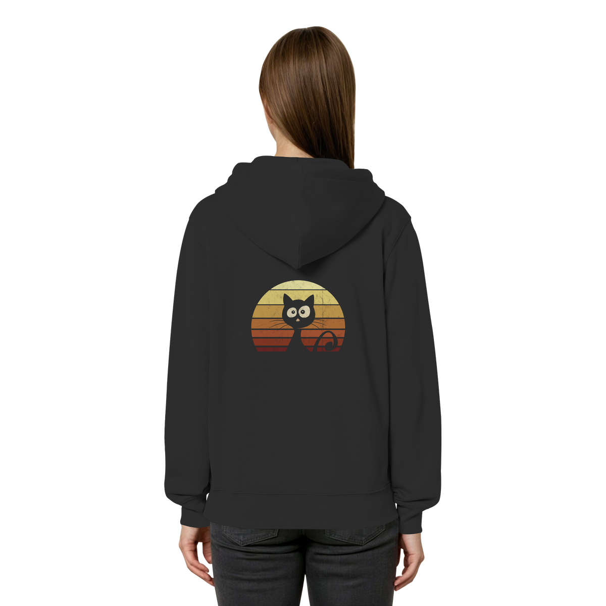 Katze vor Retro Sonnenuntergang - Organic Relaxed Zipper