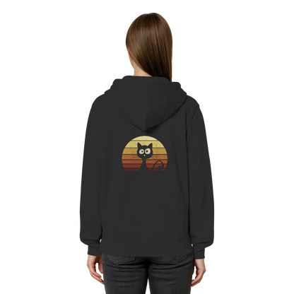 Katze vor Retro Sonnenuntergang - Organic Relaxed Zipper