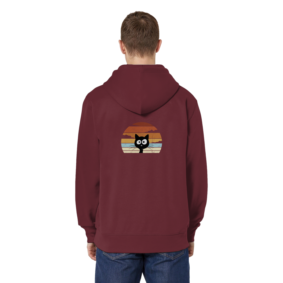 Retro schwarze Katze vor Sonnenuntergang - Organic Relaxed Zipper