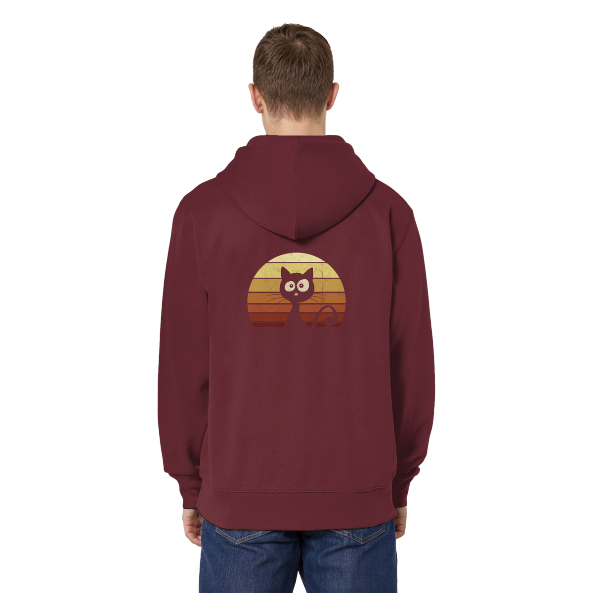 Katze vor Retro Sonnenuntergang - Organic Relaxed Zipper