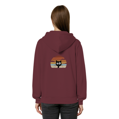 Retro schwarze Katze vor Sonnenuntergang - Organic Relaxed Zipper