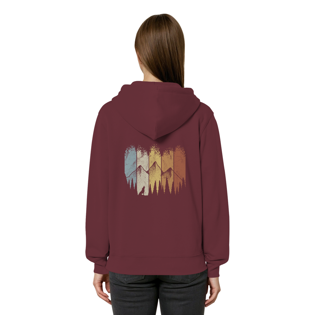 Retro Wald, Berge und Wolf  - Organic Relaxed Zipper