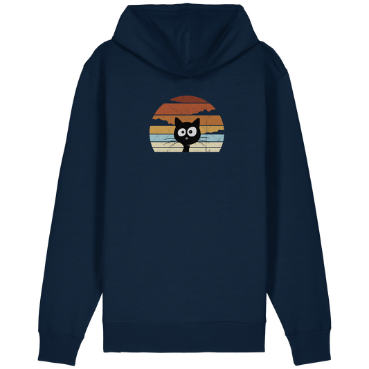 Retro schwarze Katze vor Sonnenuntergang - Organic Relaxed Zipper