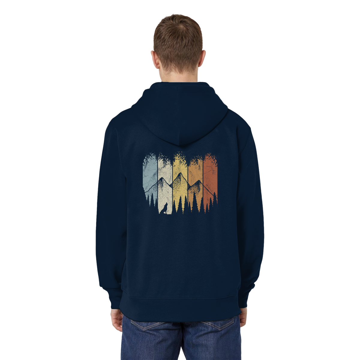 Retro Wald, Berge und Wolf  - Organic Relaxed Zipper