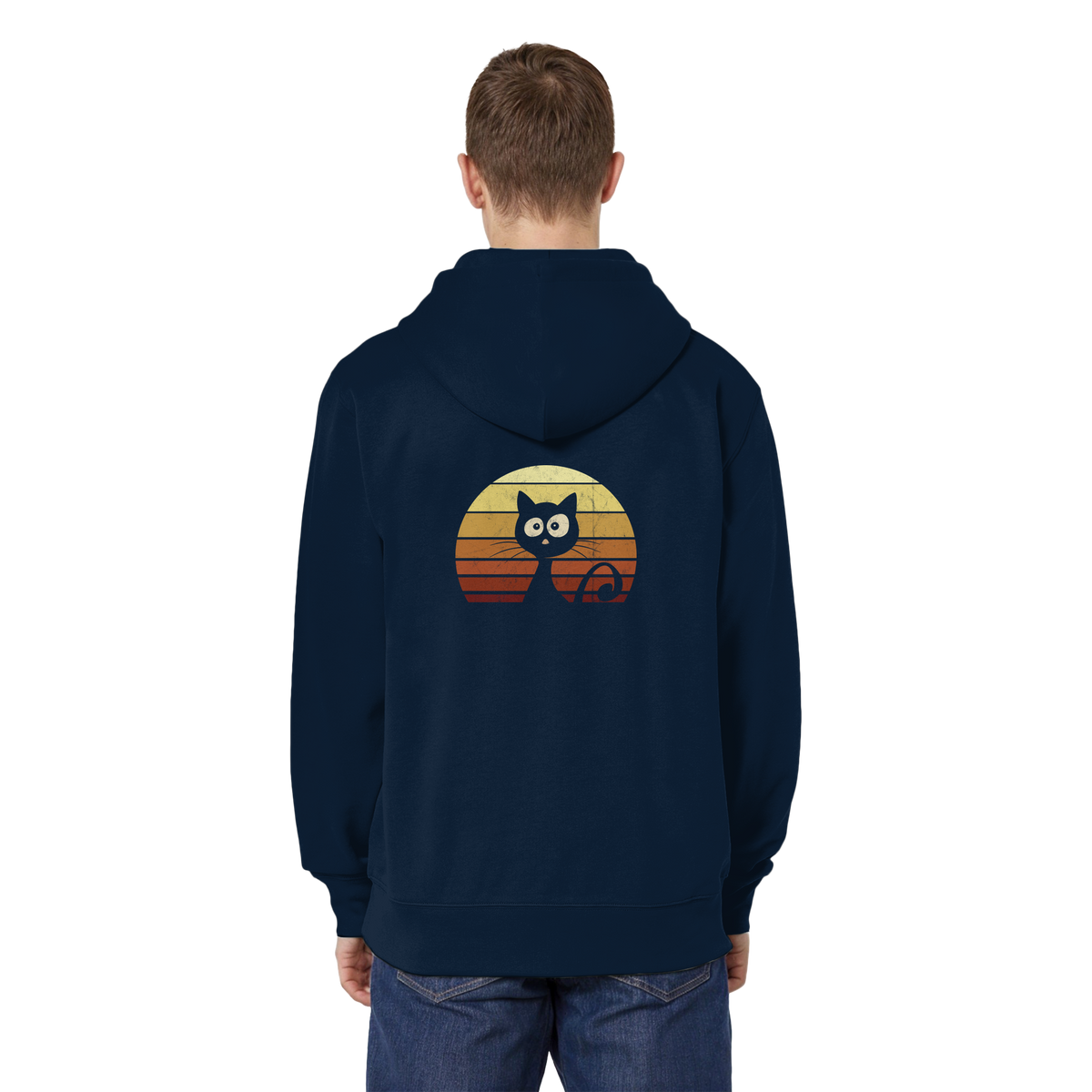 Katze vor Retro Sonnenuntergang - Organic Relaxed Zipper