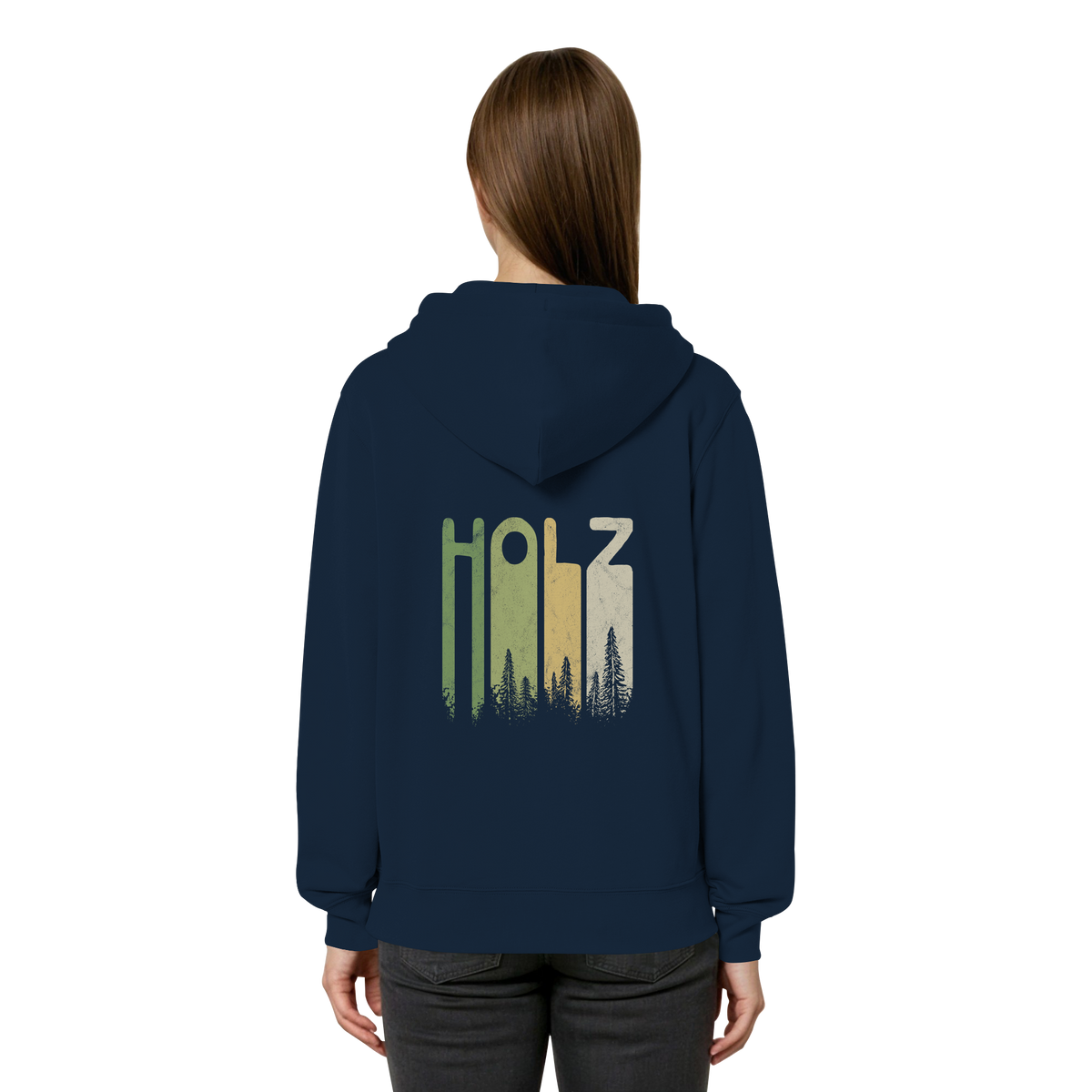 Holz Retro Wald Schriftzug - Organic Relaxed Zipper