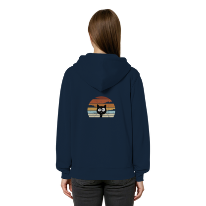 Retro schwarze Katze vor Sonnenuntergang - Organic Relaxed Zipper