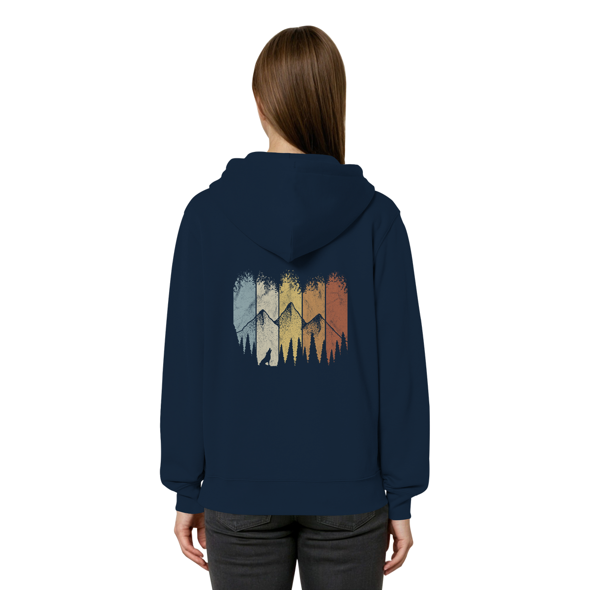 Retro Wald, Berge und Wolf  - Organic Relaxed Zipper