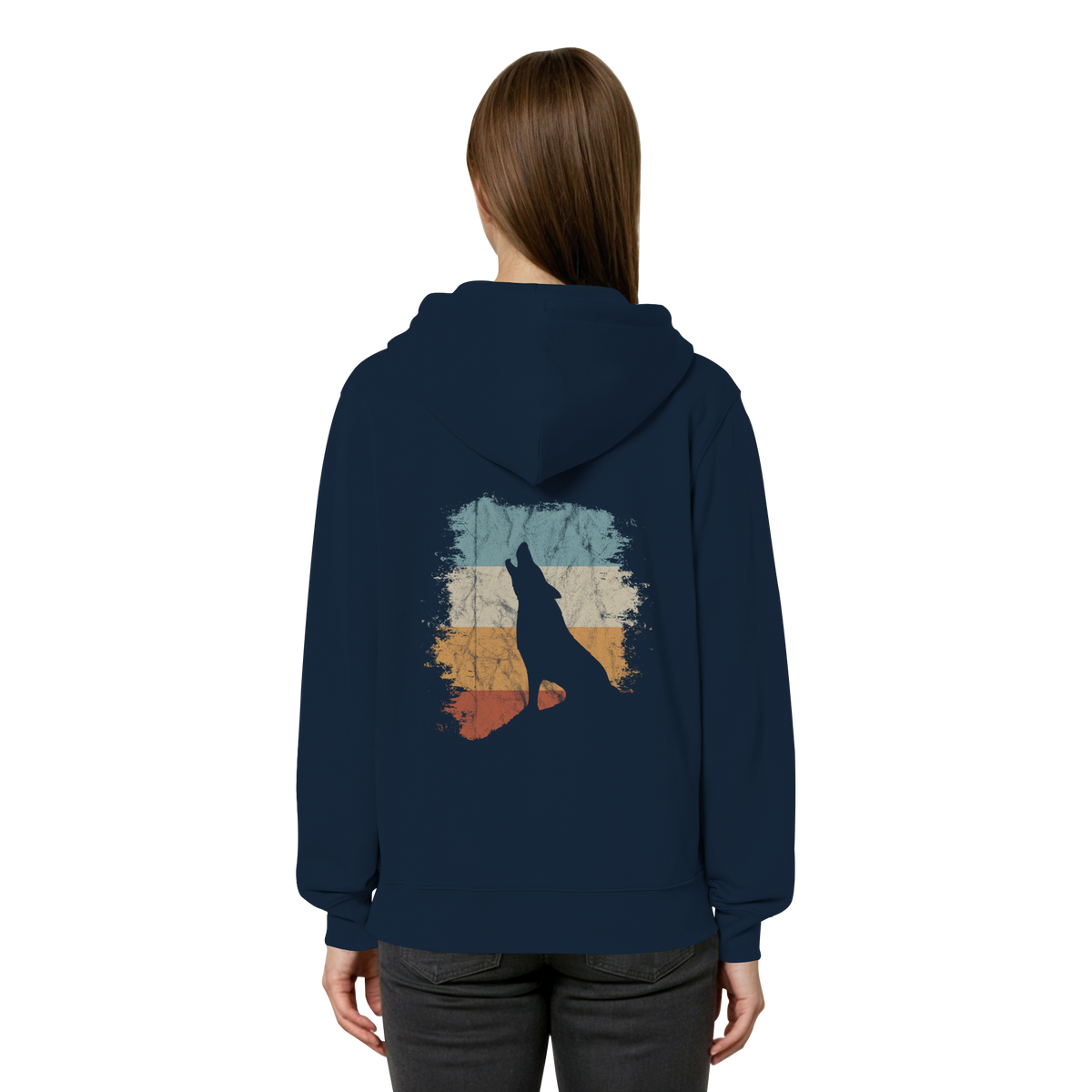 Retro Style lässig heulender Wolf  - Organic Relaxed Zipper