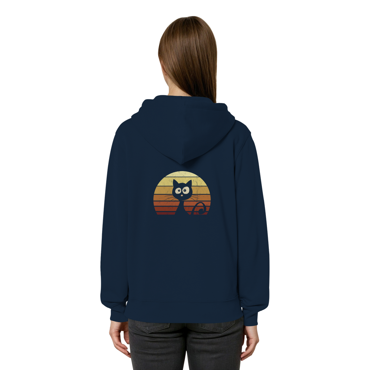 Katze vor Retro Sonnenuntergang - Organic Relaxed Zipper