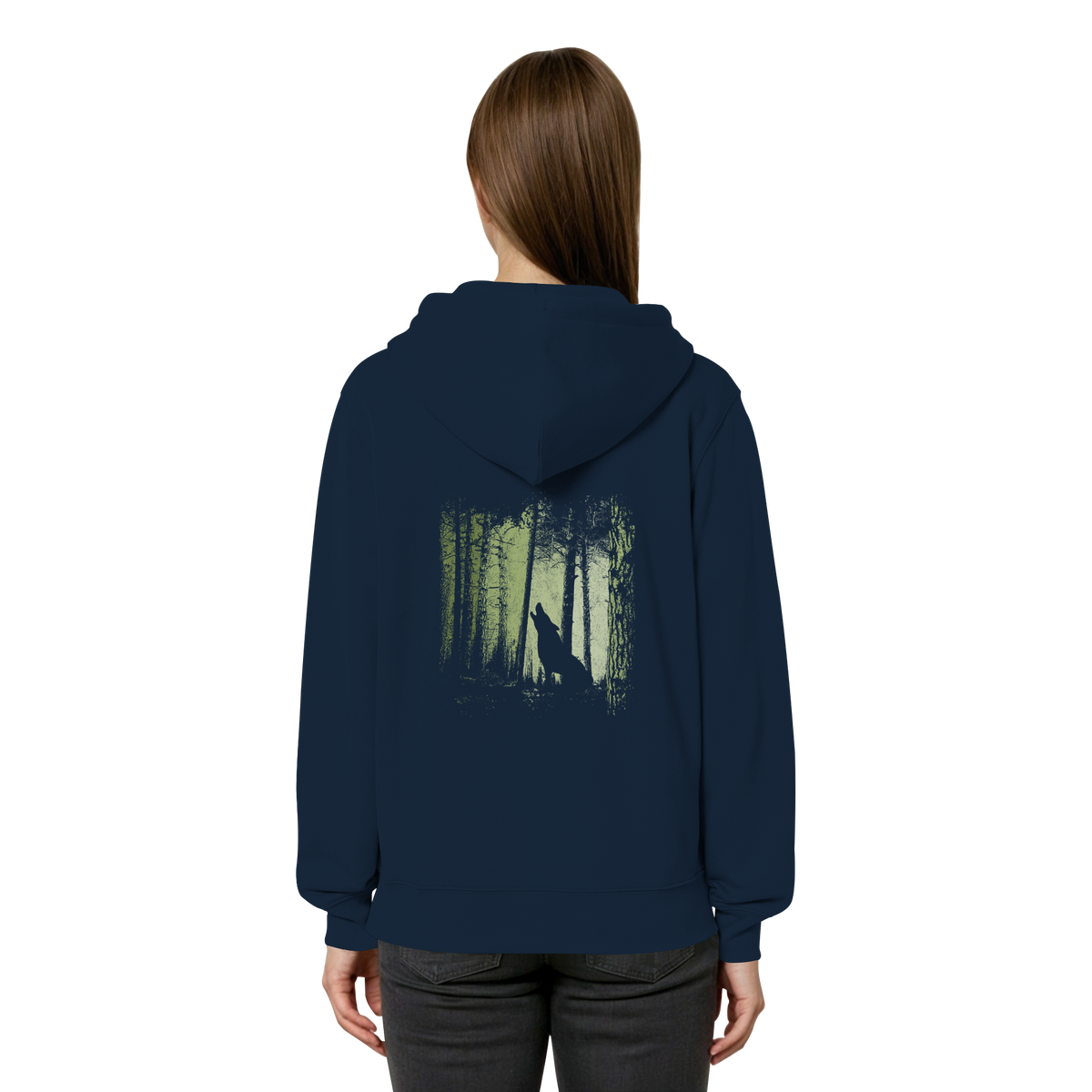 Einsamer Wolf im Zwielicht Wald  - Organic Relaxed Zipper