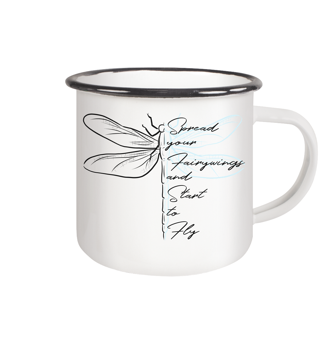 Breite die Flügel aus und flieg los | Libelle - Emaille Tasse (Black)