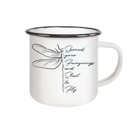 Breite die Flügel aus und flieg los | Libelle - Emaille Tasse (Black)