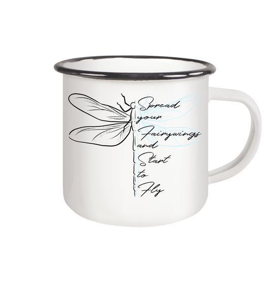 Breite die Flügel aus und flieg los | Libelle - Emaille Tasse (Black)