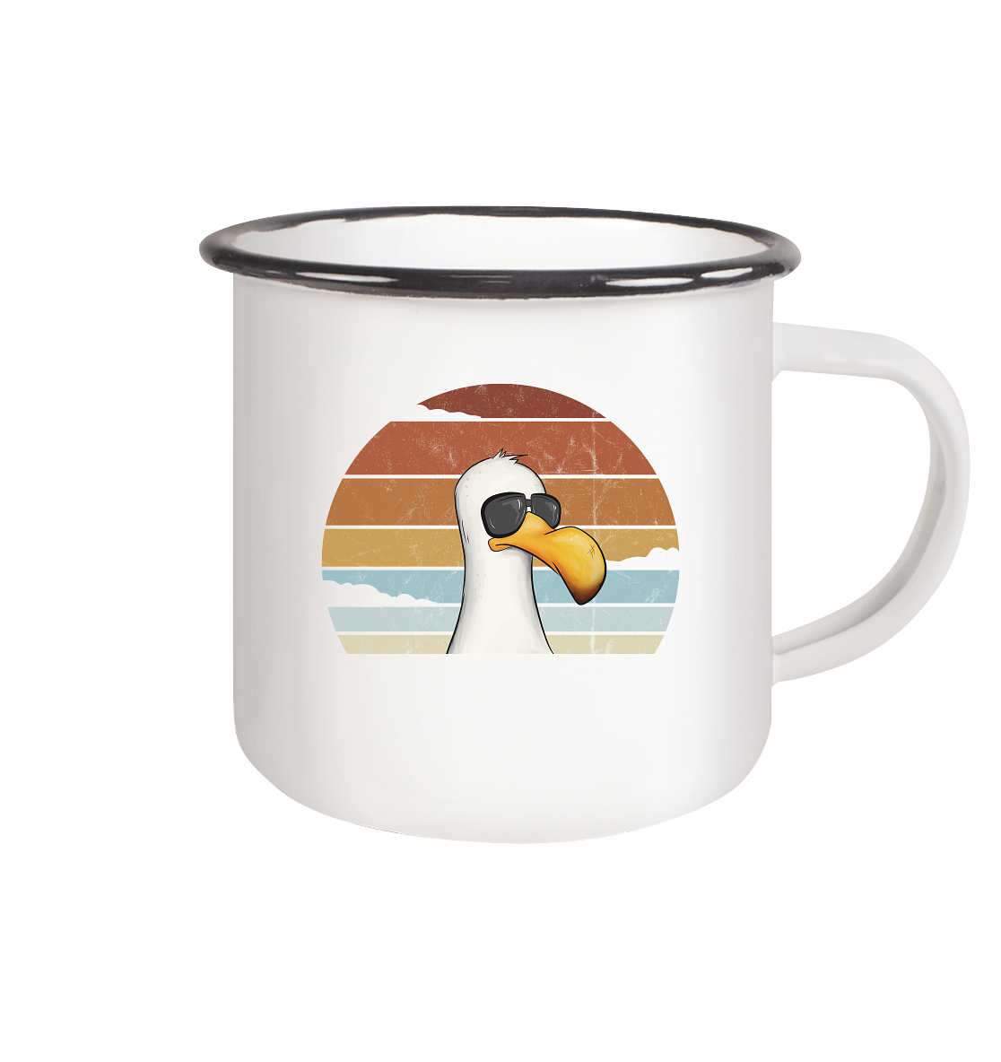 Cool lässige Retro Möwe - Emaille Tasse (Black)