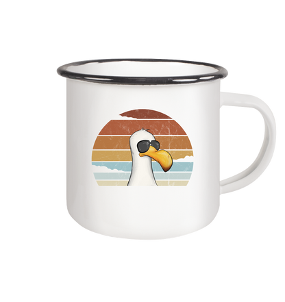 Cool lässige Retro Möwe - Emaille Tasse (Black)