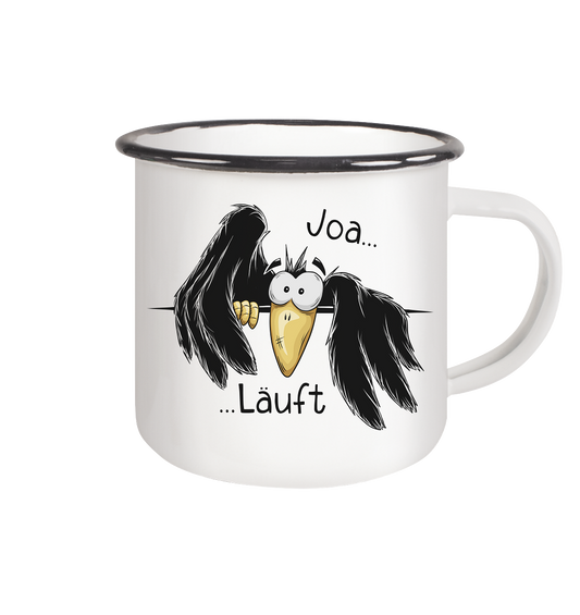 Joa Läuft Krähe gechillter Rabe - Emaille Tasse (Black)
