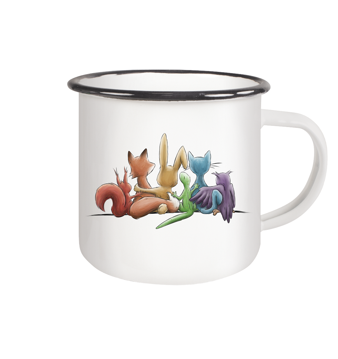 Regenbogen Tiere für Freundschaft, Toleranz und Vielfalt - Emaille Tasse (Black)