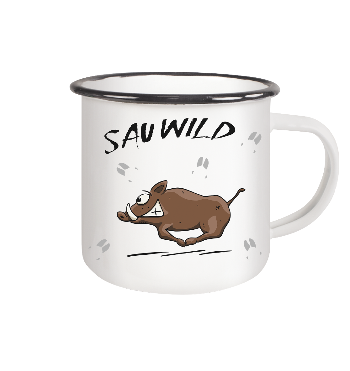 Sauwild wilde Sau | Wildschwein Keiler - Emaille Tasse (Black)