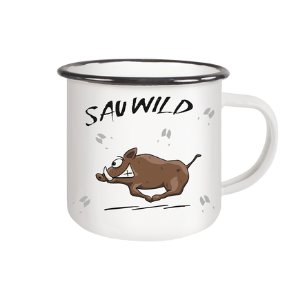 Sauwild wilde Sau | Wildschwein Keiler - Emaille Tasse (Black)