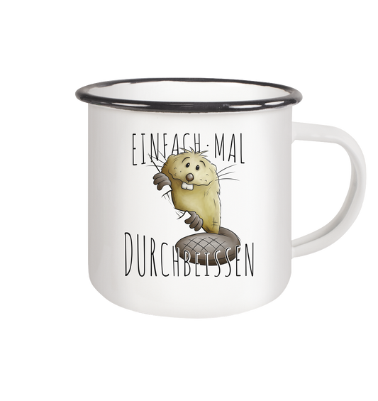 Einfach mal Durchbeissen Biber - Emaille Tasse (Black)