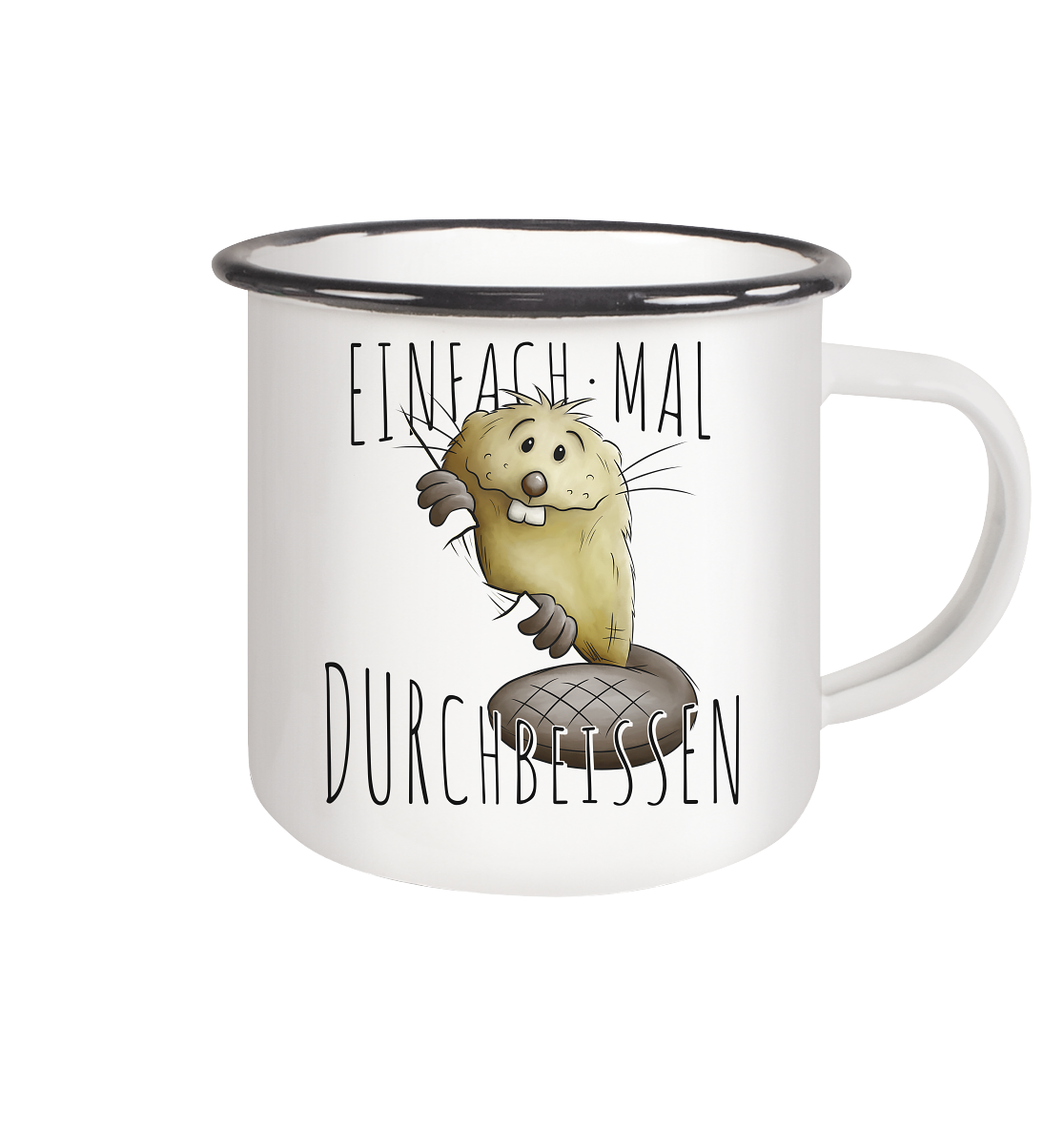 Einfach mal Durchbeissen Biber - Emaille Tasse (Black)