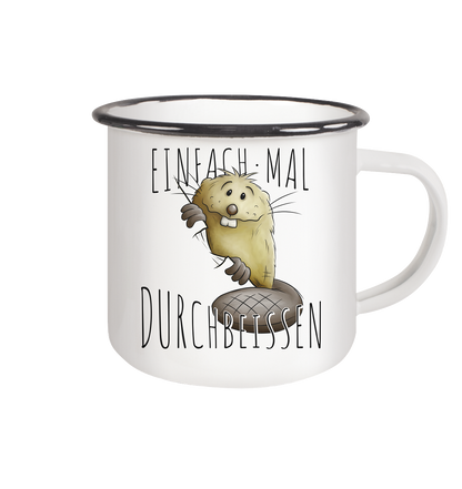 Einfach mal Durchbeissen Biber - Emaille Tasse (Black)