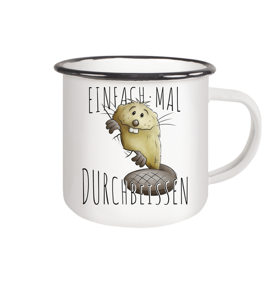 Einfach mal Durchbeissen Biber - Emaille Tasse (Black)