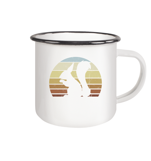 Retro Eichhörnchen Silhouette - Emaille Tasse (Black)