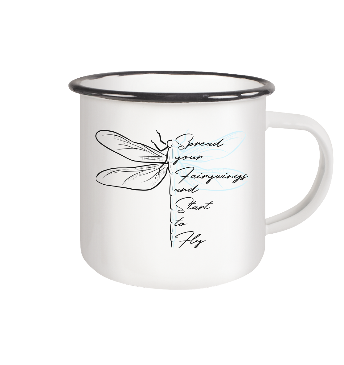 Breite die Flügel aus und flieg los | Libelle - Emaille Tasse (Black)